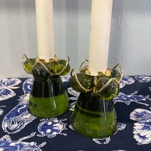 Set of 2 MCM Vintage Green Lucite Bubble Candle Holders